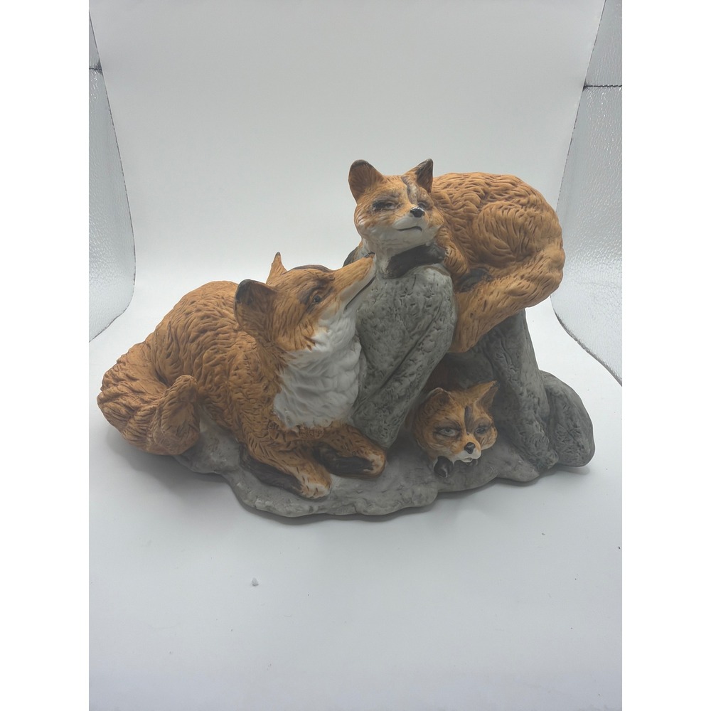 Vintage Ceramic Fox Family Figurine Woodland Wildlife Statue Made in Taiwan